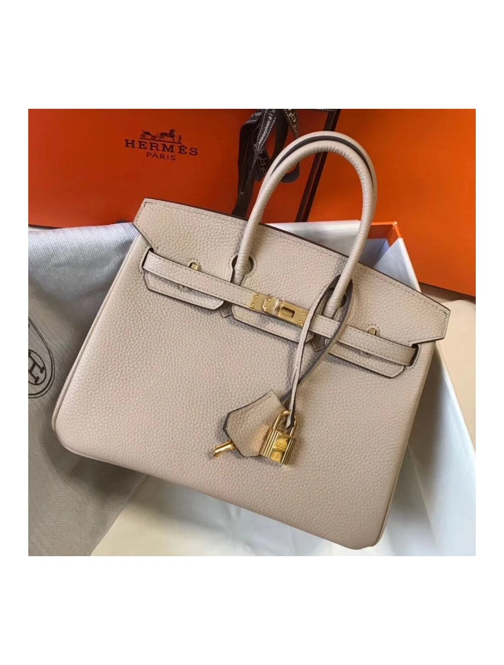 Hermes Birkin 25cm Bag In Beige Clemence Leather GHW
