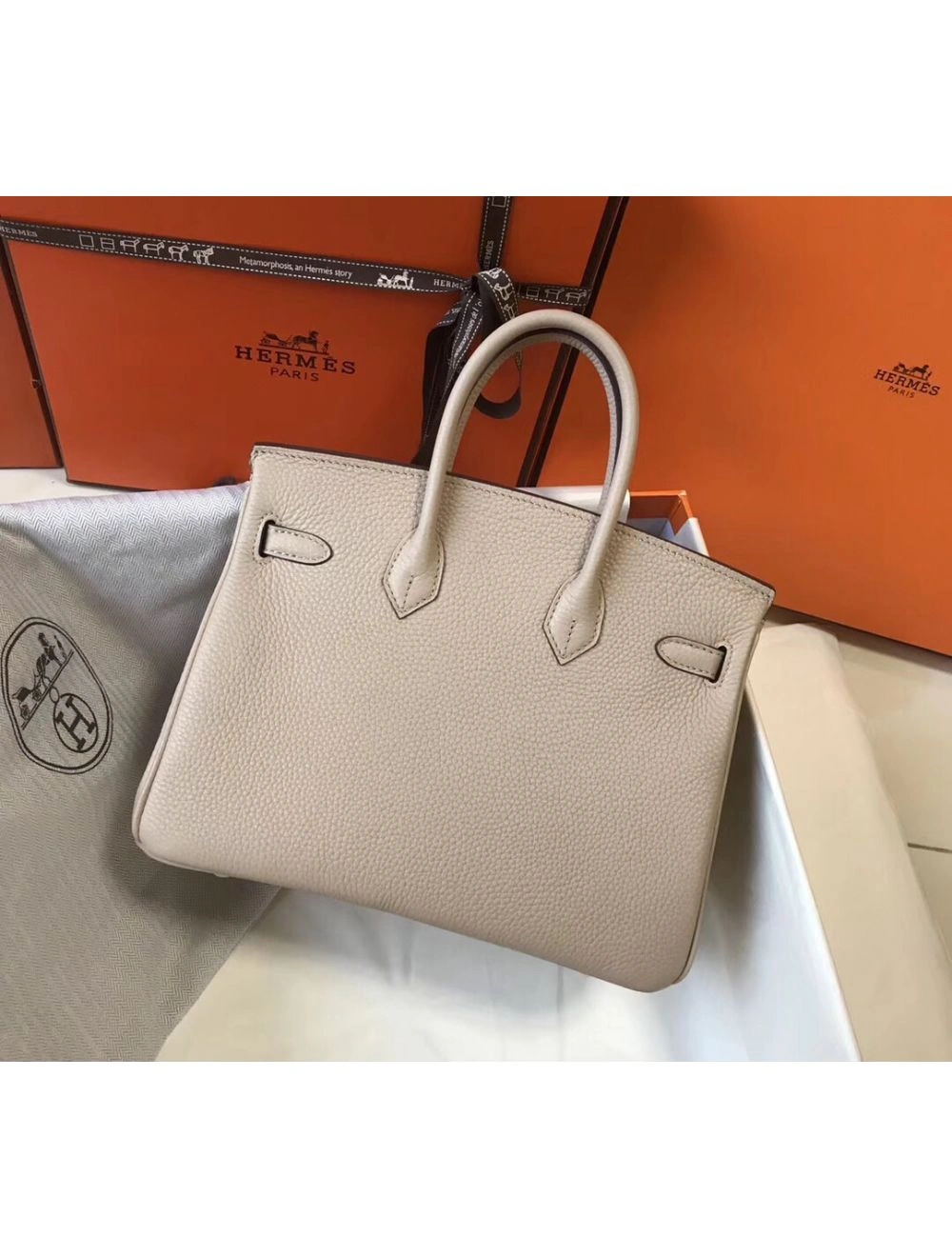 Hermes Birkin 25cm Bag In Beige Clemence Leather GHW