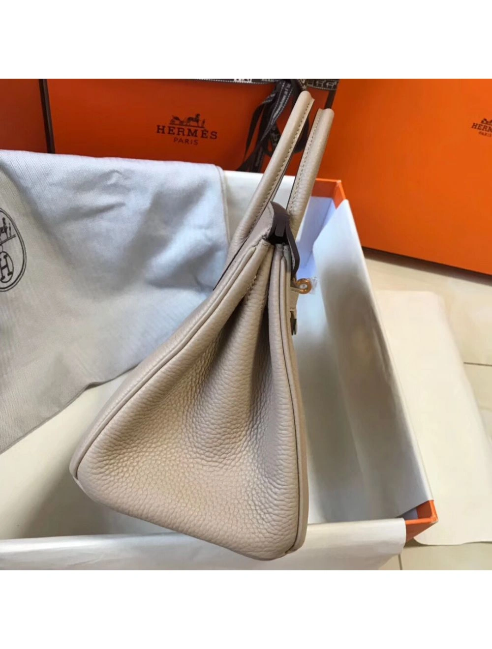 Hermes Birkin 25cm Bag In Beige Clemence Leather GHW