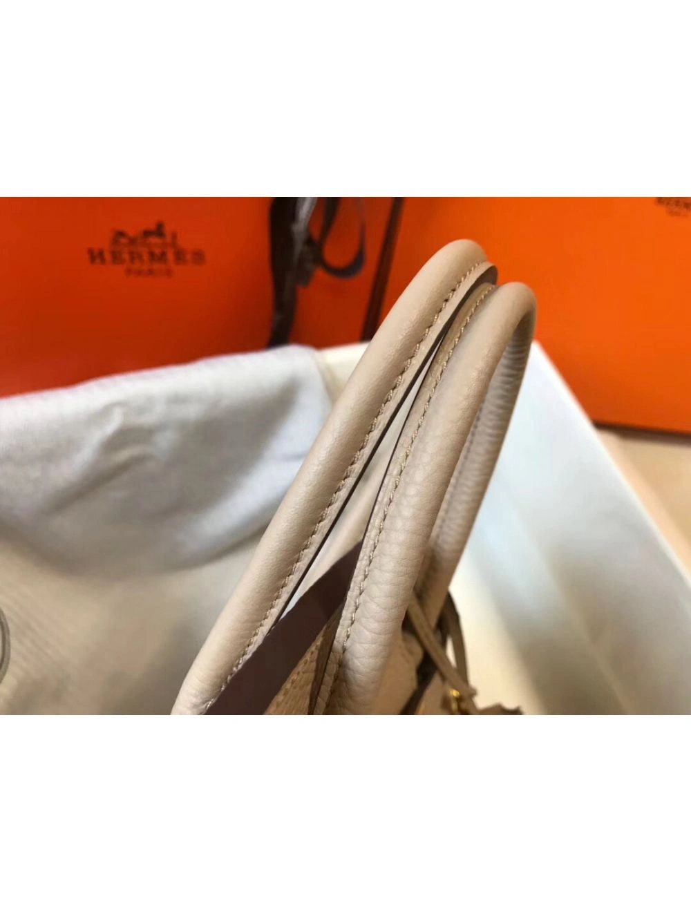 Hermes Birkin 25cm Bag In Beige Clemence Leather GHW