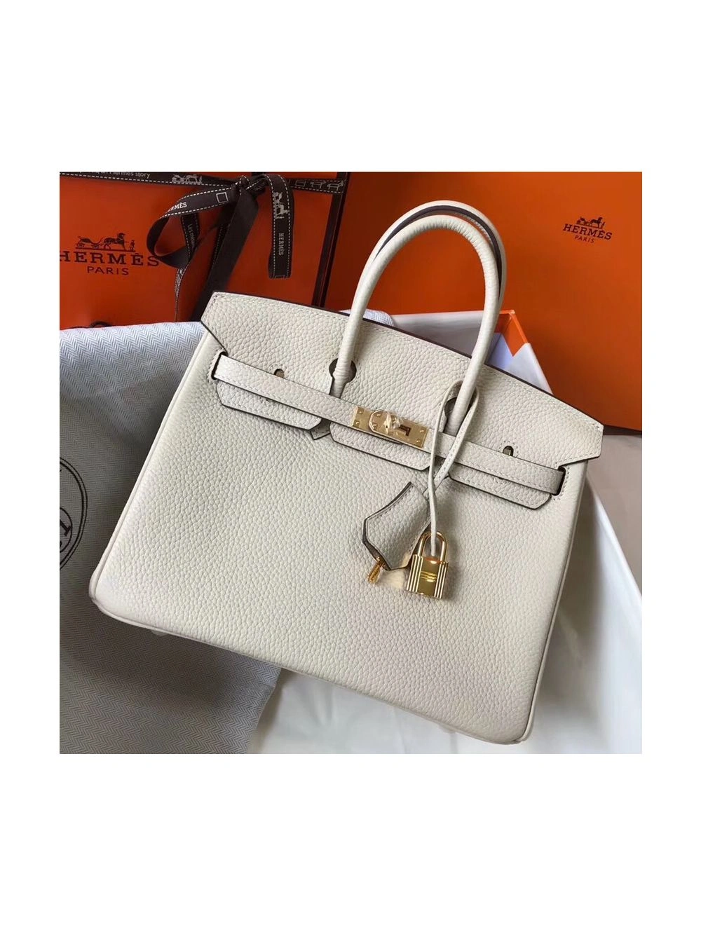 Hermes Birkin 25cm Bag In Beton Clemence Leather GHW