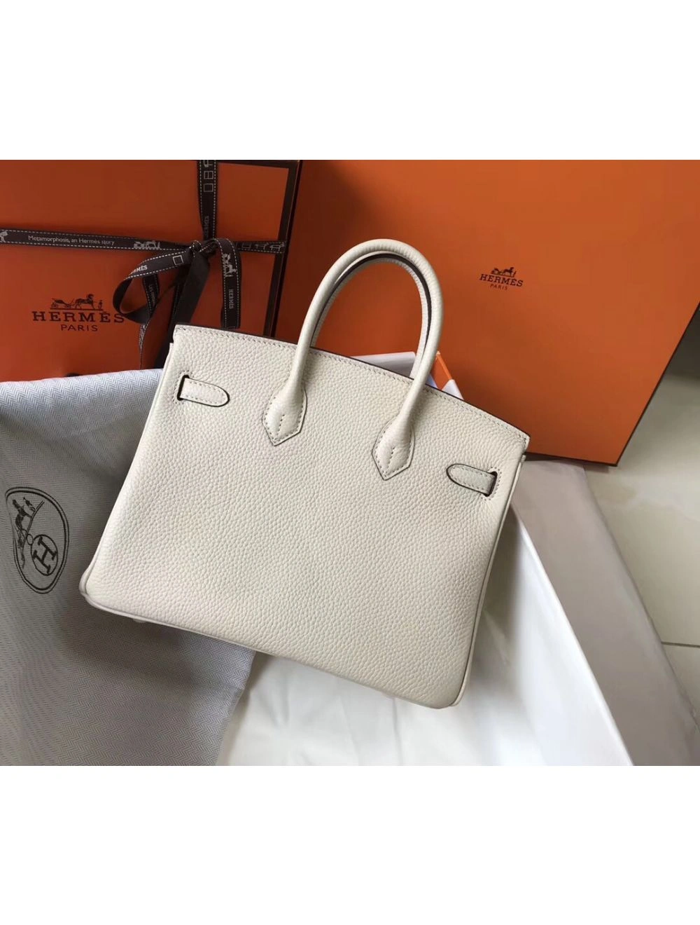 Hermes Birkin 25cm Bag In Beton Clemence Leather GHW