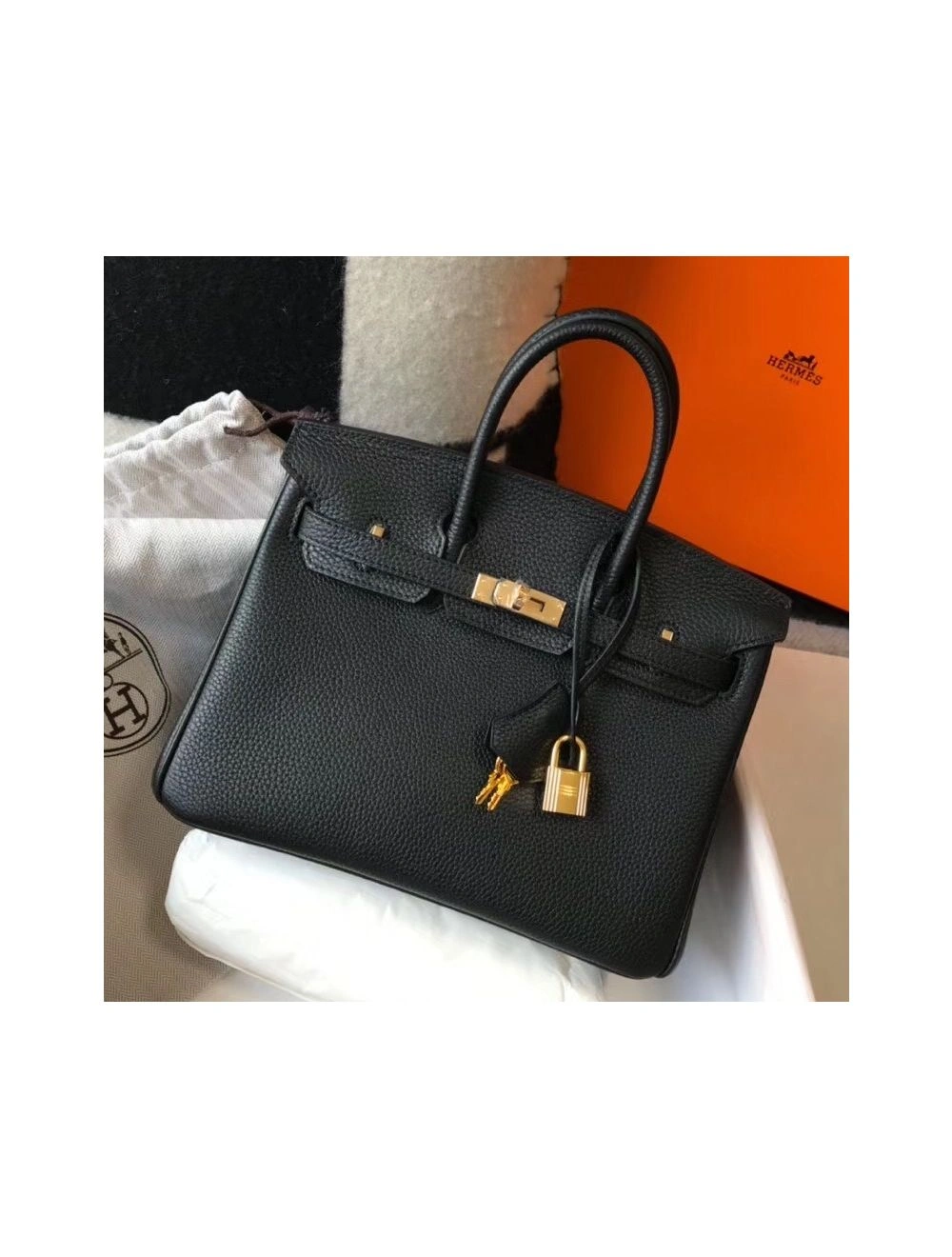 Hermes Birkin 25cm Bag In Black Clemence Leather GHW