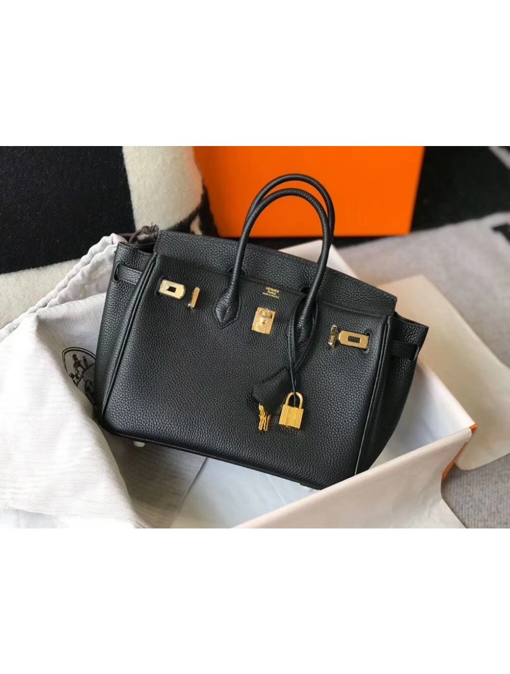 Hermes Birkin 25cm Bag In Black Clemence Leather GHW