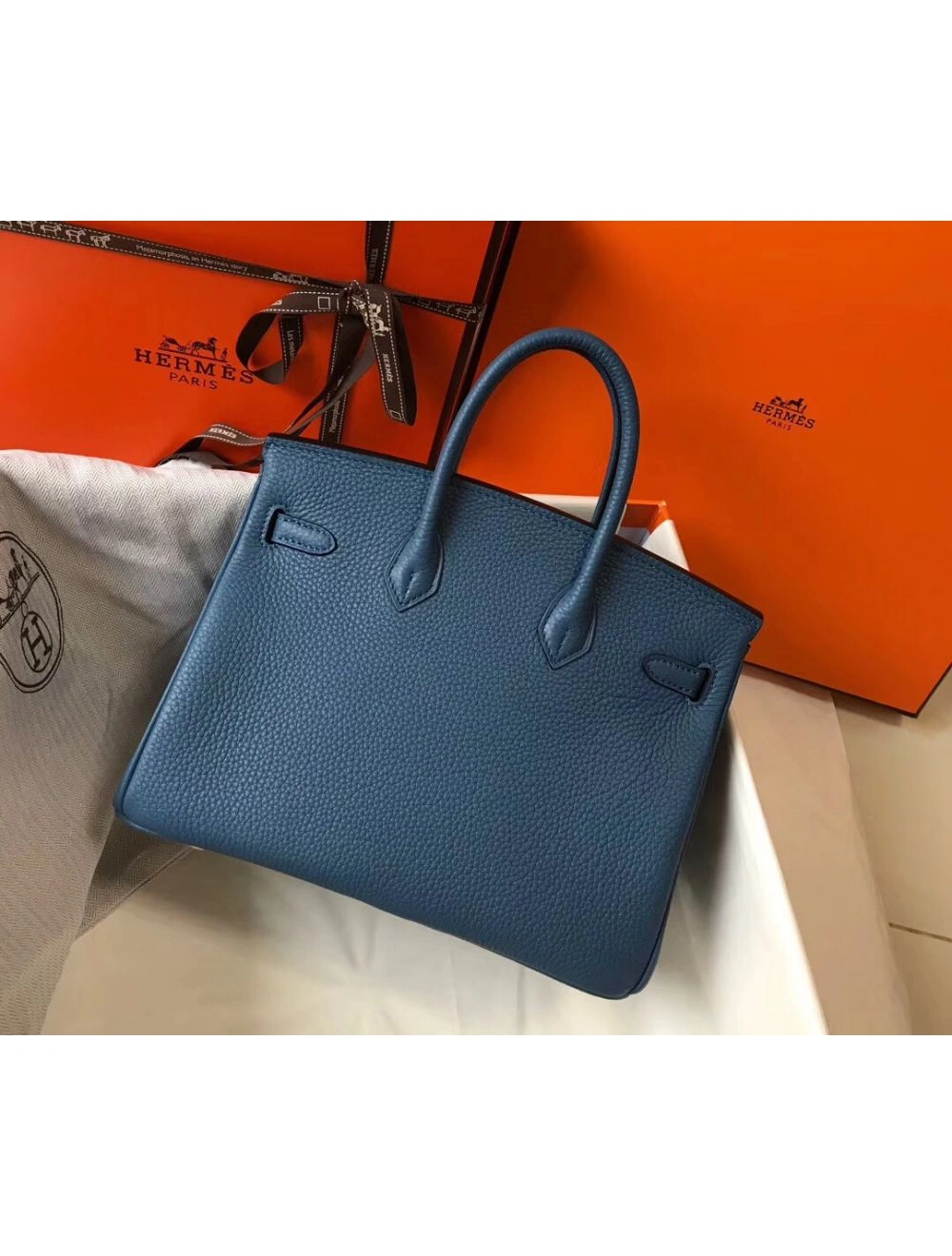 Hermes Birkin 25cm Bag In Blue Agate Clemence Leather GHW