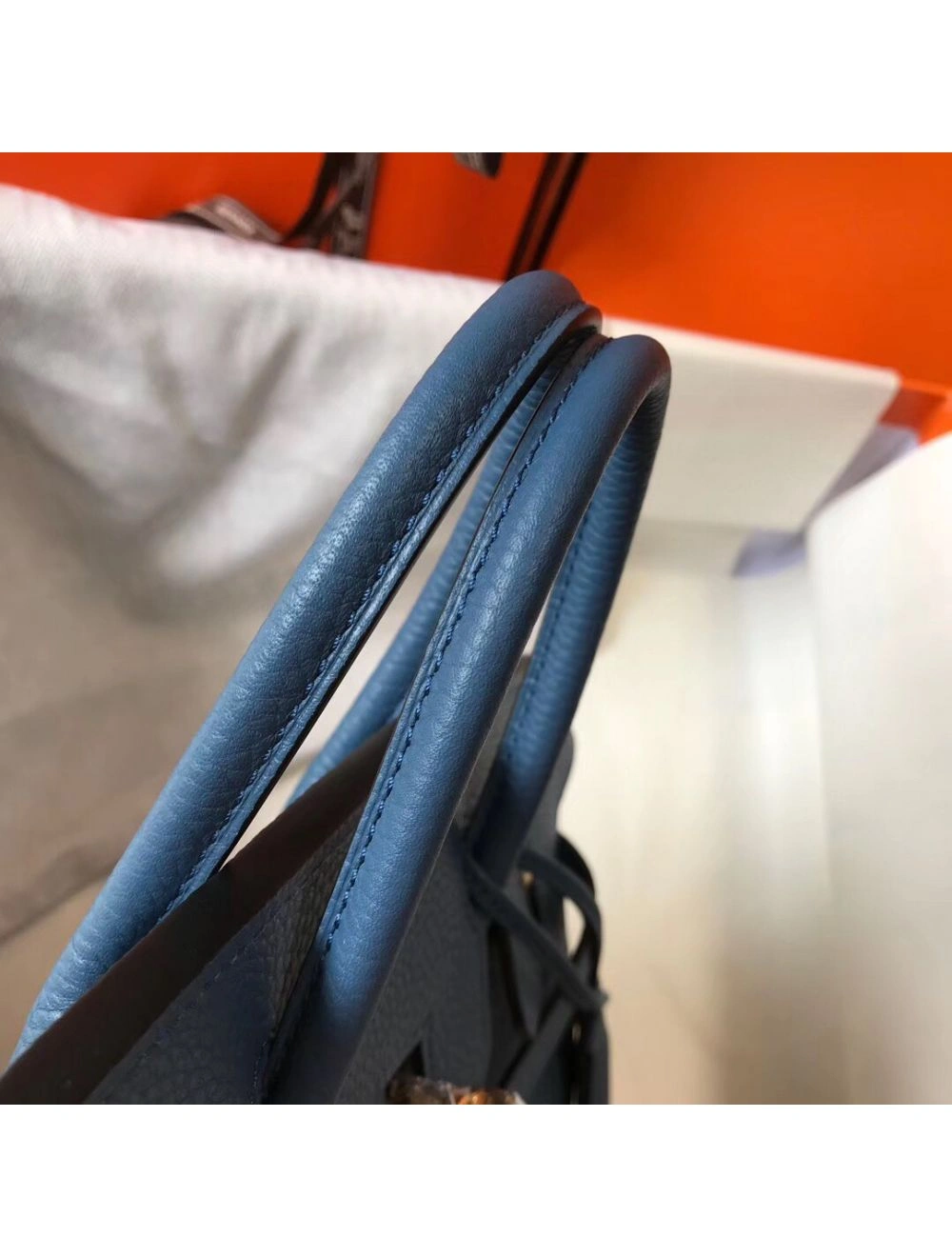 Hermes Birkin 25cm Bag In Blue Agate Clemence Leather GHW