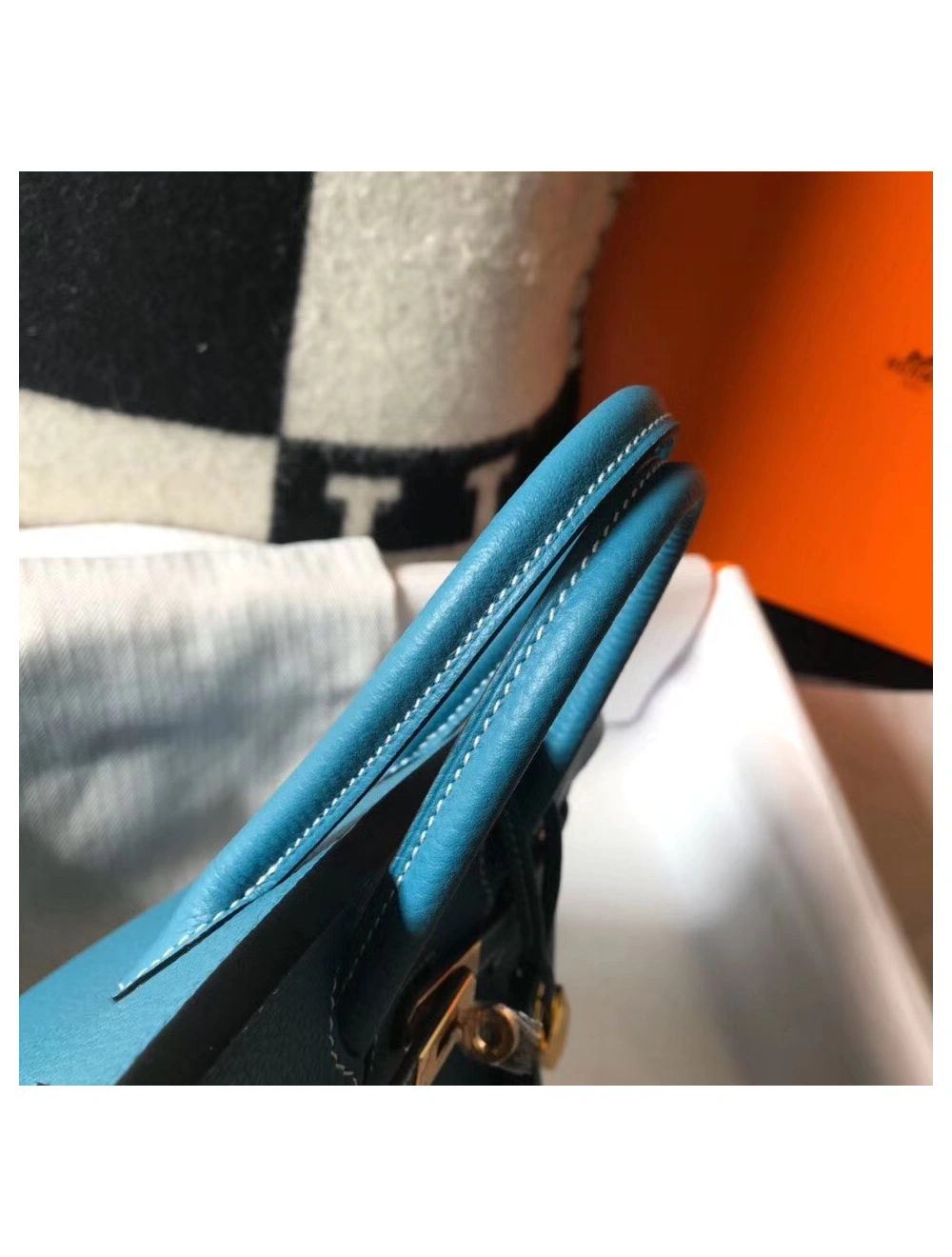 Hermes Birkin 25cm Bag In Blue Jean Clemence Leather GHW