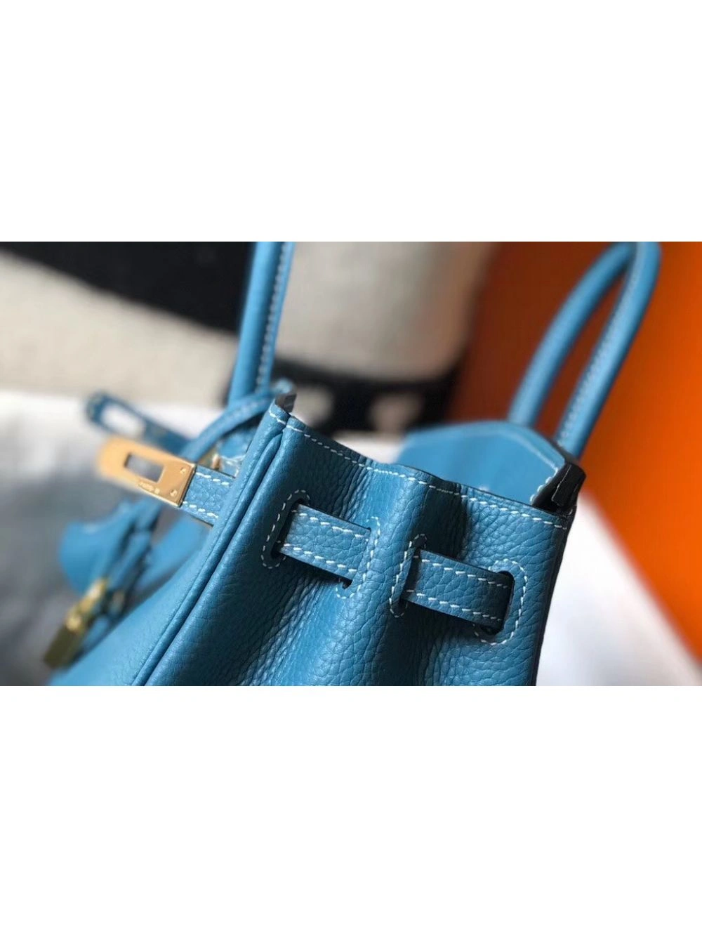 Hermes Birkin 25cm Bag In Blue Jean Clemence Leather GHW