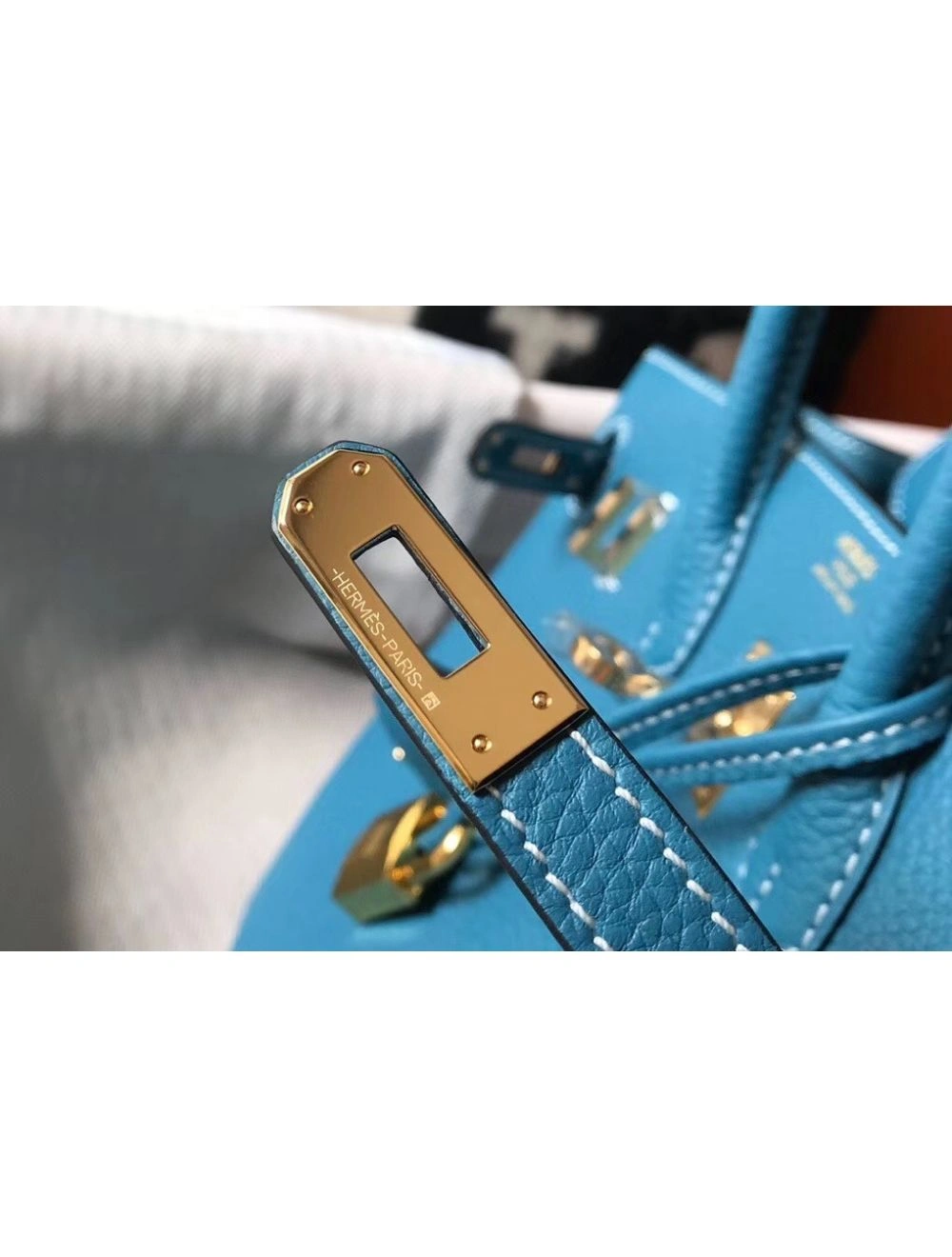 Hermes Birkin 25cm Bag In Blue Jean Clemence Leather GHW