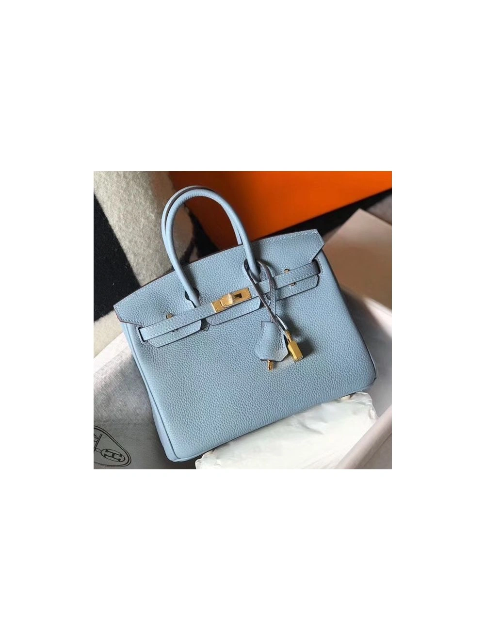 Hermes Birkin 25cm Bag In Blue Lin Clemence Leather GHW
