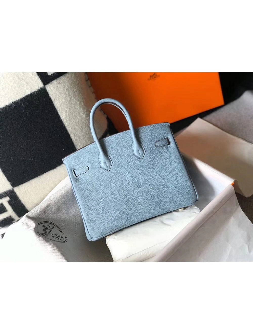 Hermes Birkin 25cm Bag In Blue Lin Clemence Leather GHW