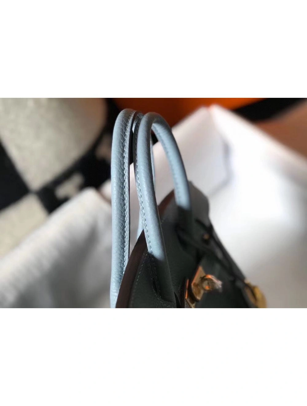 Hermes Birkin 25cm Bag In Blue Lin Clemence Leather GHW