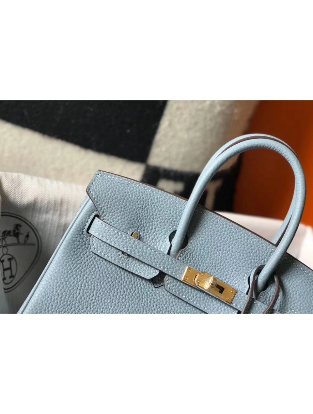 Hermes Birkin 25cm Bag In Blue Lin Clemence Leather GHW