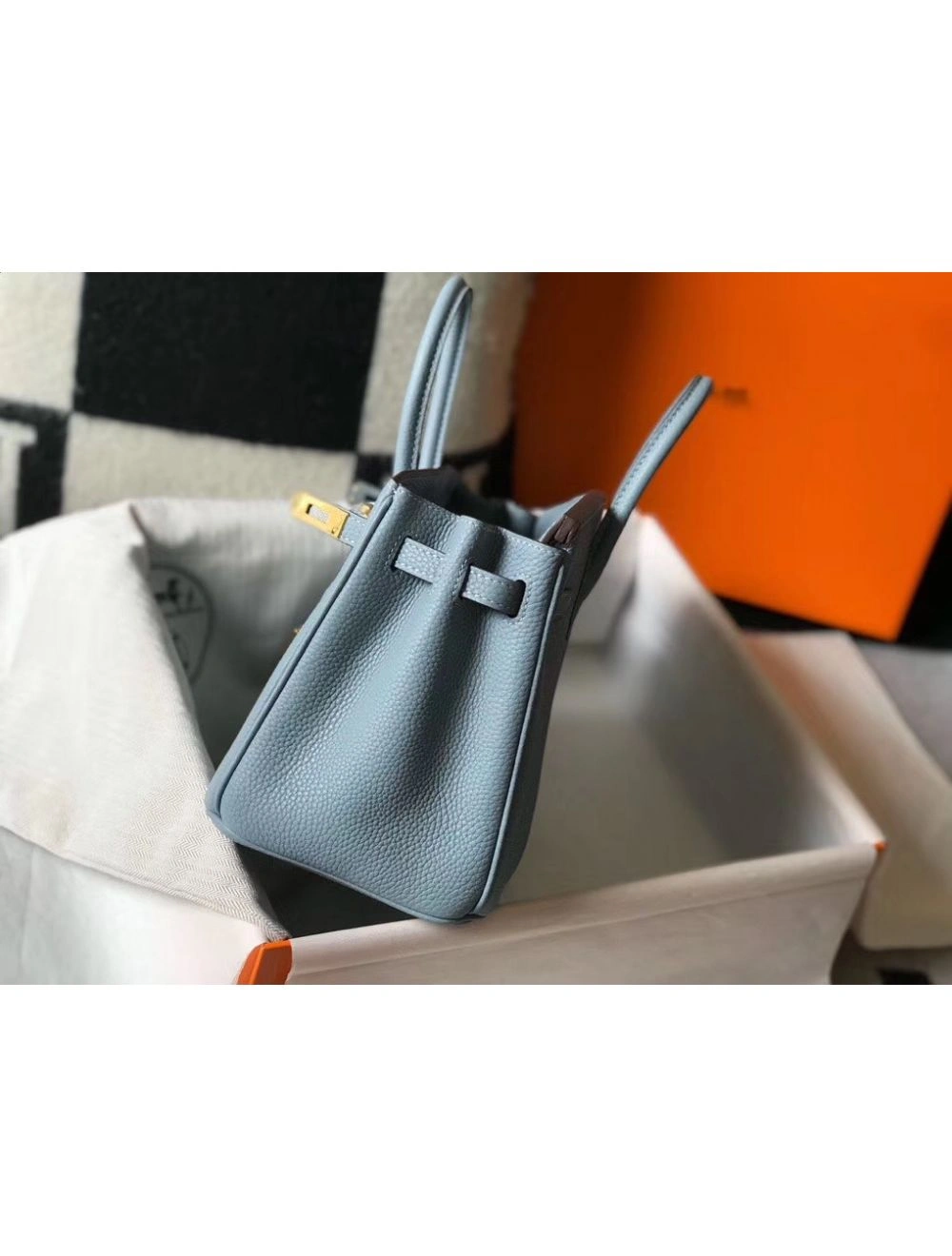 Hermes Birkin 25cm Bag In Blue Lin Clemence Leather GHW