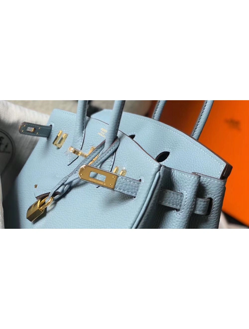 Hermes Birkin 25cm Bag In Blue Lin Clemence Leather GHW