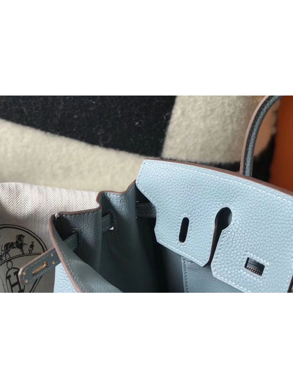 Hermes Birkin 25cm Bag In Blue Lin Clemence Leather GHW