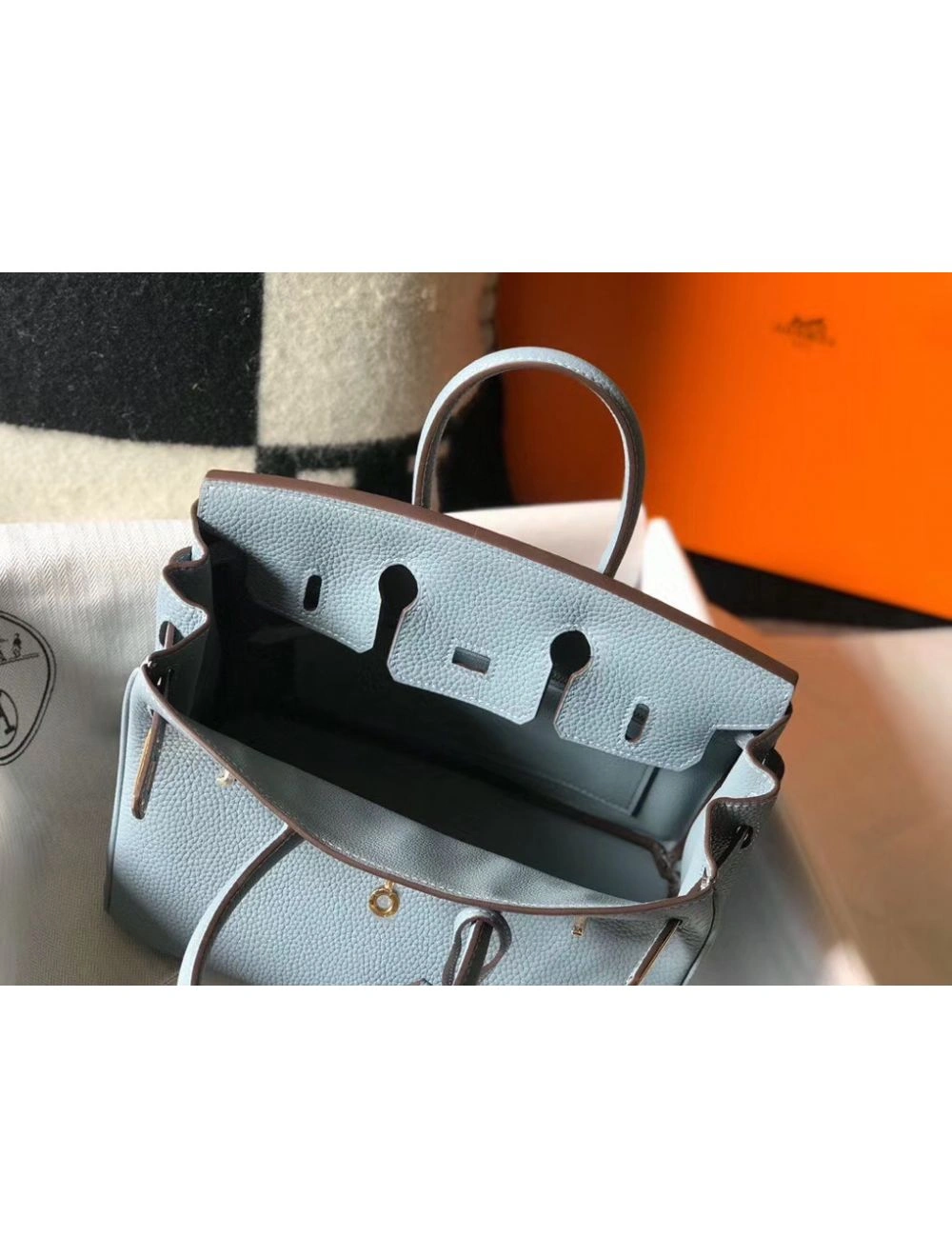 Hermes Birkin 25cm Bag In Blue Lin Clemence Leather GHW