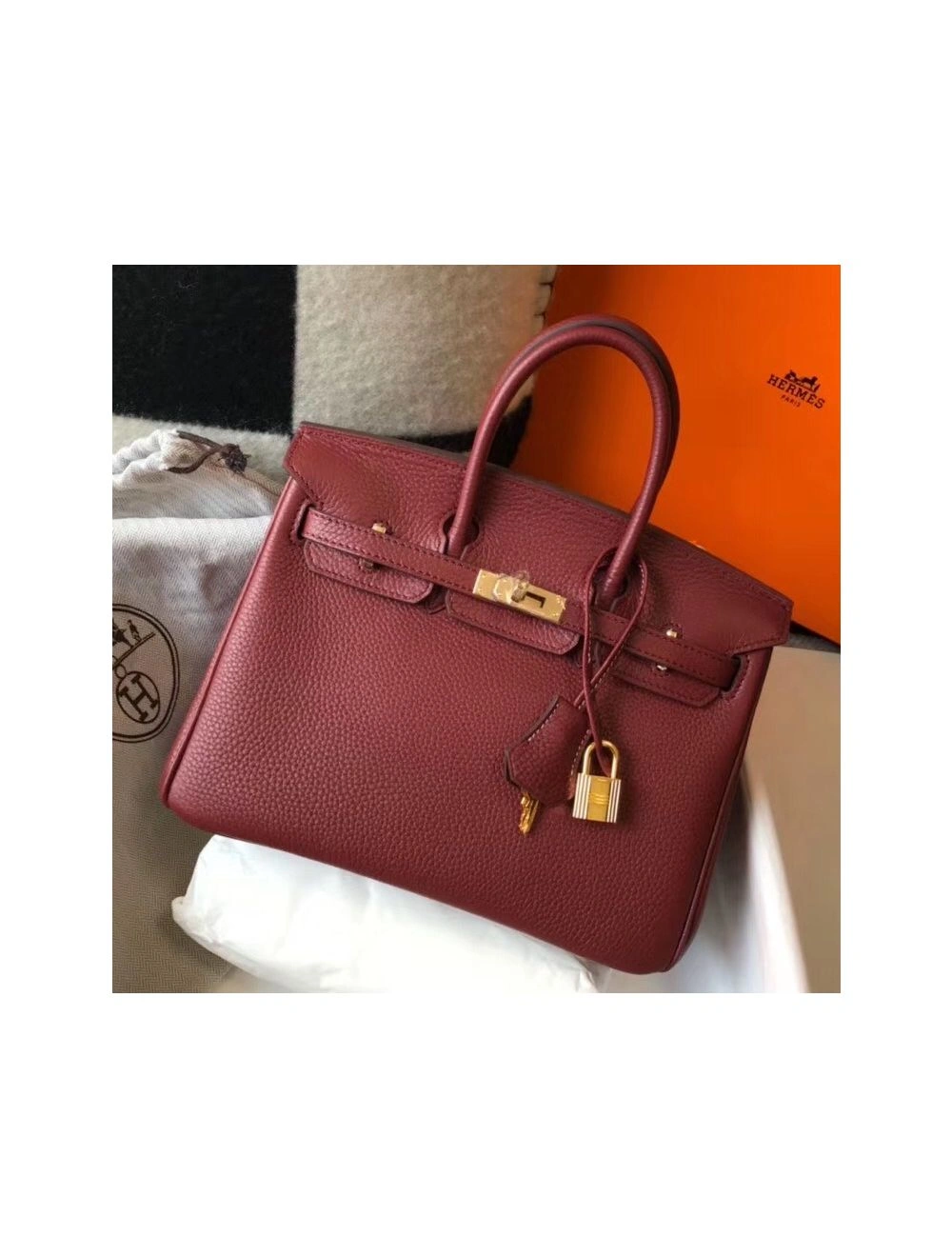 Hermes Birkin 25cm Bag In Bordeaux Clemence Leather GHW