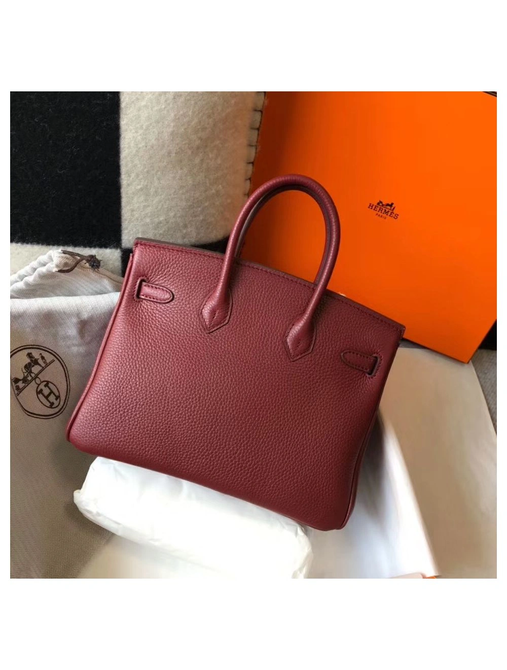 Hermes Birkin 25cm Bag In Bordeaux Clemence Leather GHW