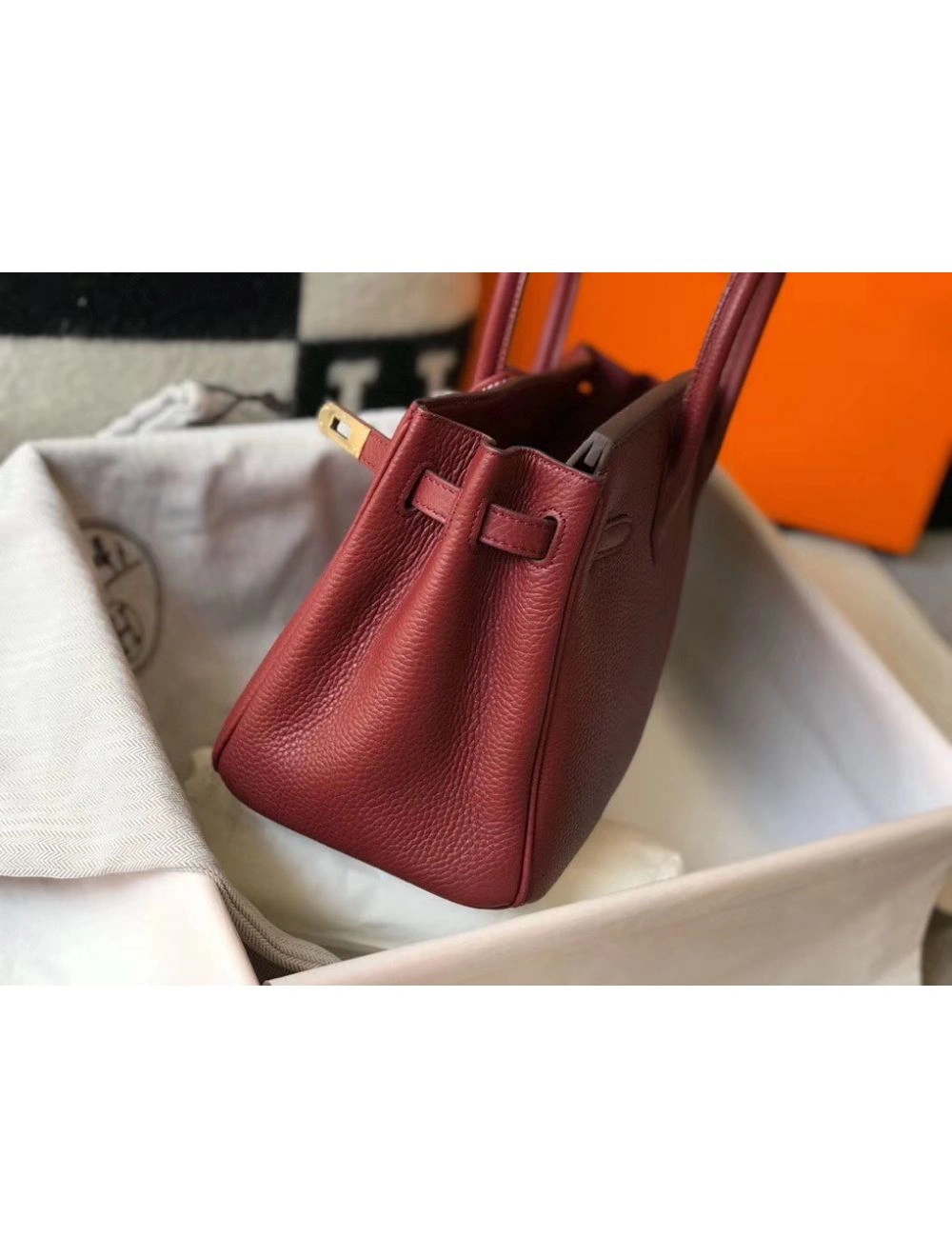 Hermes Birkin 25cm Bag In Bordeaux Clemence Leather GHW