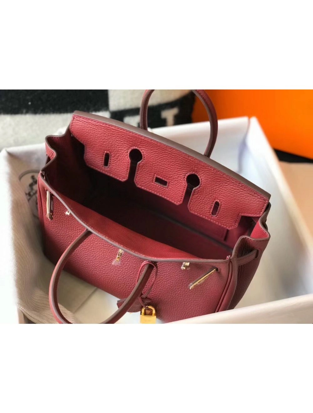 Hermes Birkin 25cm Bag In Bordeaux Clemence Leather GHW