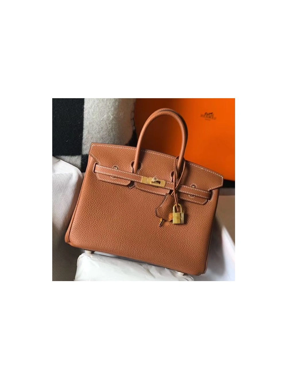 Hermes Birkin 25cm Bag In Gold Clemence Leather GHW