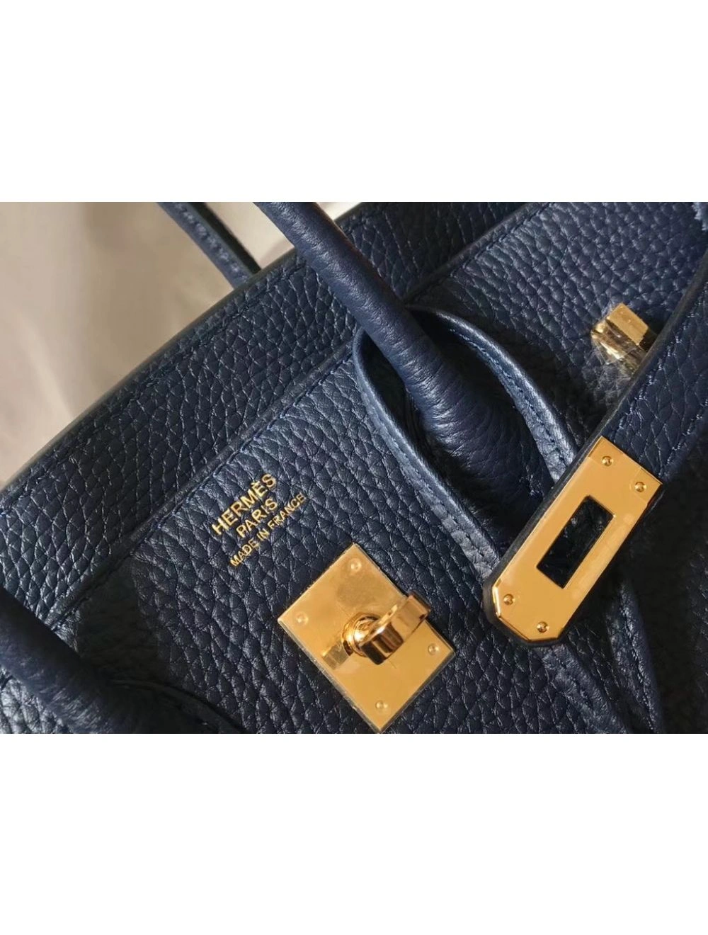 Hermes Birkin 25cm Bag In Navy Blue Clemence Leather GHW