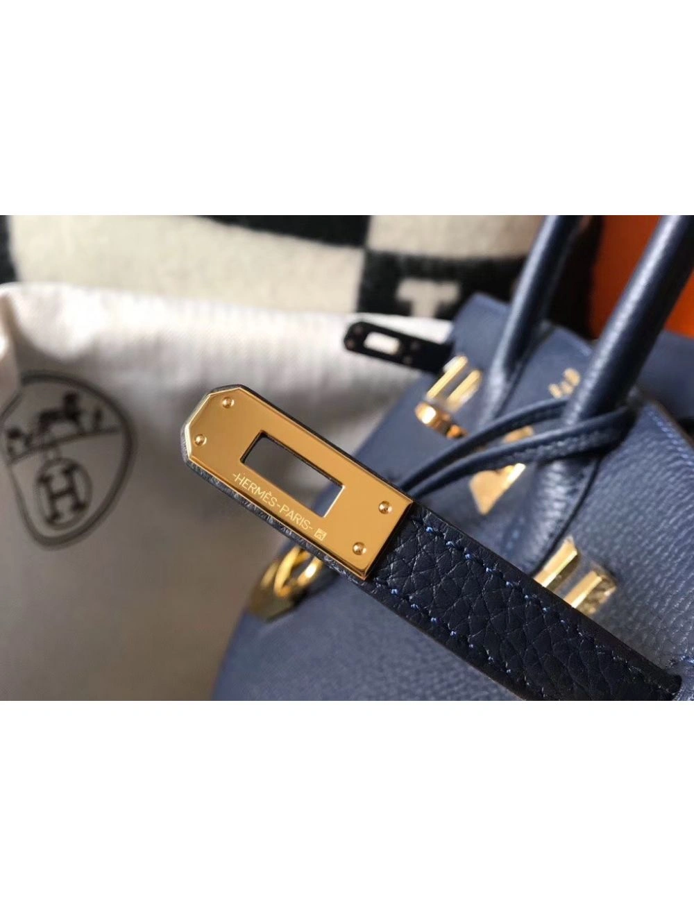 Hermes Birkin 25cm Bag In Navy Blue Clemence Leather GHW