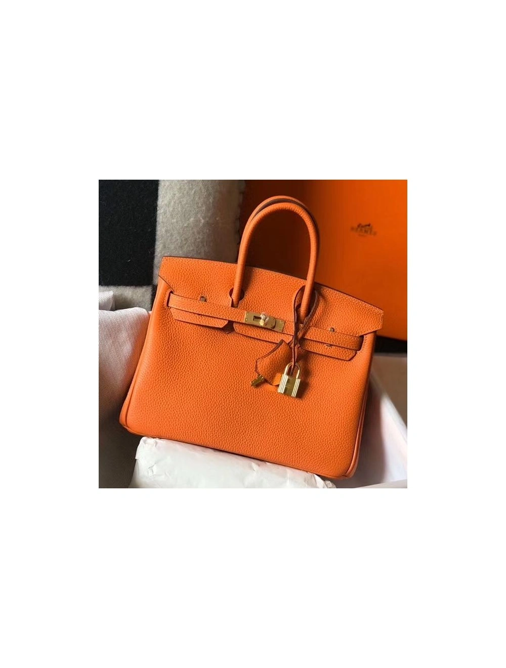 Hermes Birkin 25cm Bag In Orange Clemence Leather GHW
