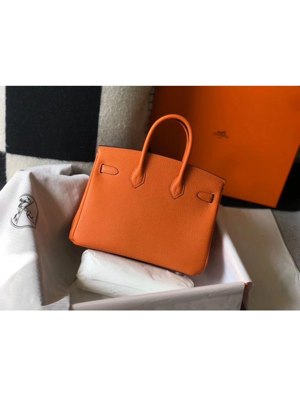 Hermes Birkin 25cm Bag In Orange Clemence Leather GHW