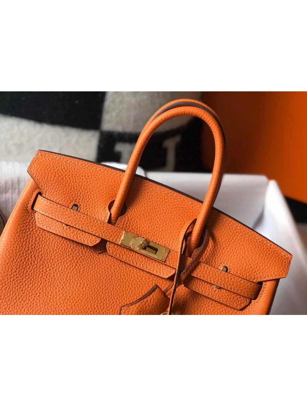 Hermes Birkin 25cm Bag In Orange Clemence Leather GHW