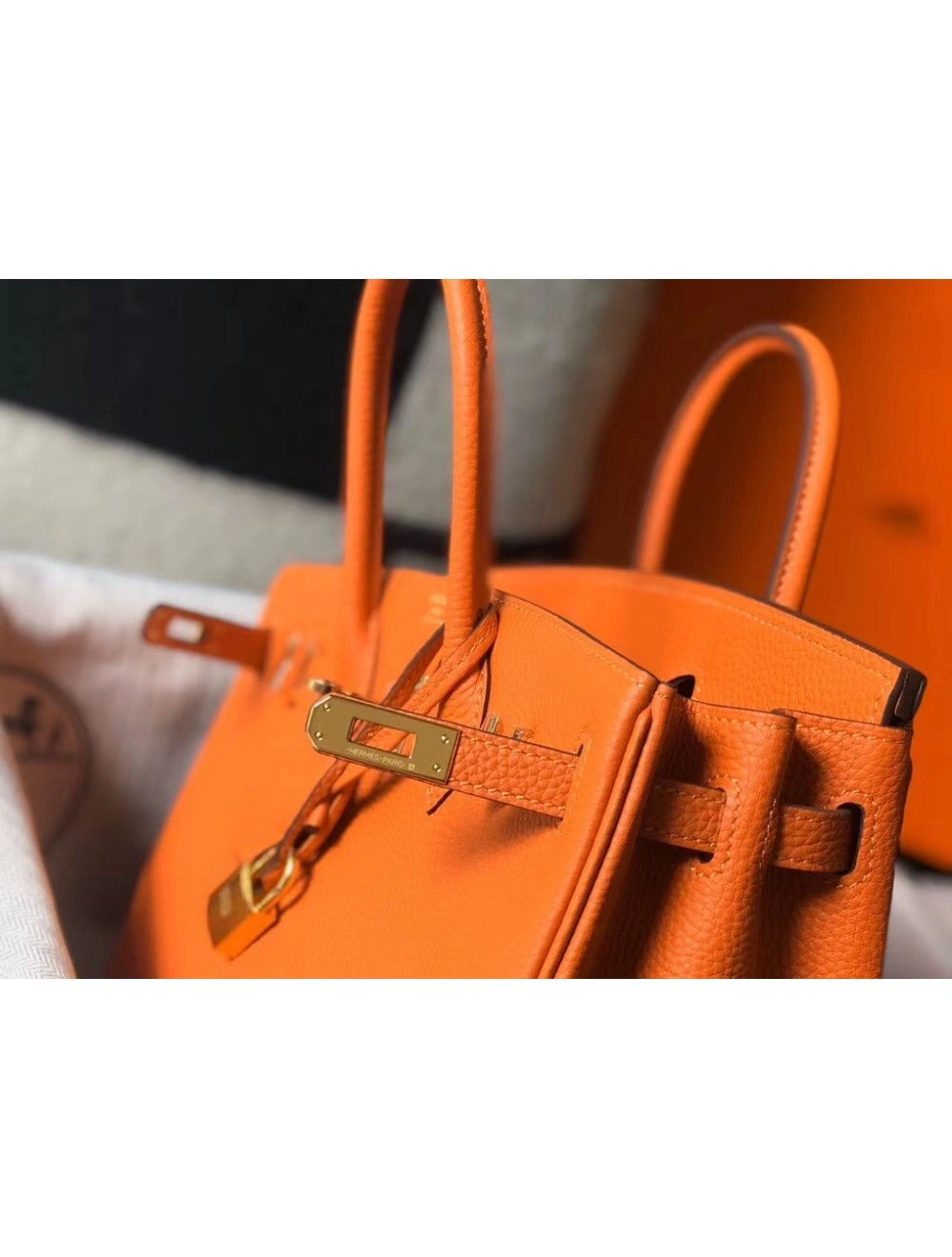 Hermes Birkin 25cm Bag In Orange Clemence Leather GHW