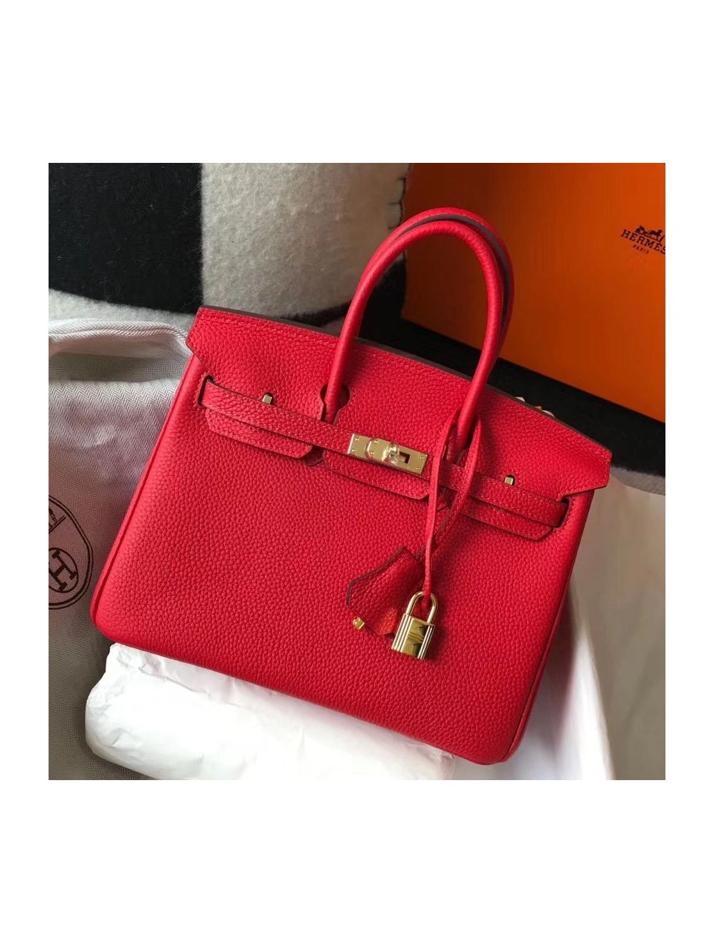Hermes Birkin 25cm Bag In Red Clemence Leather GHW
