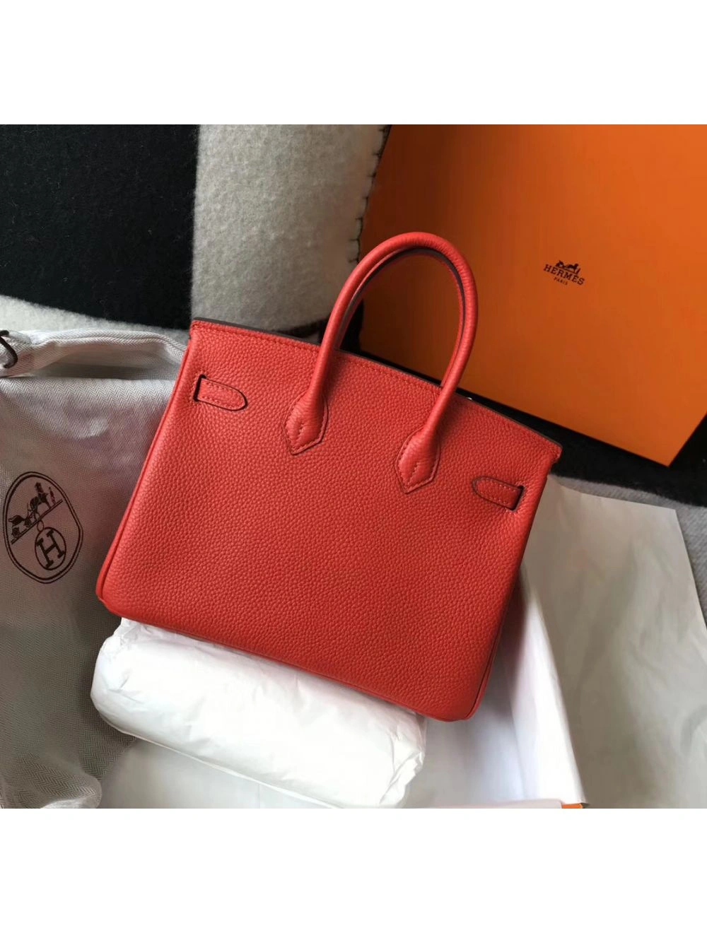 Hermes Birkin 25cm Bag In Red Clemence Leather GHW