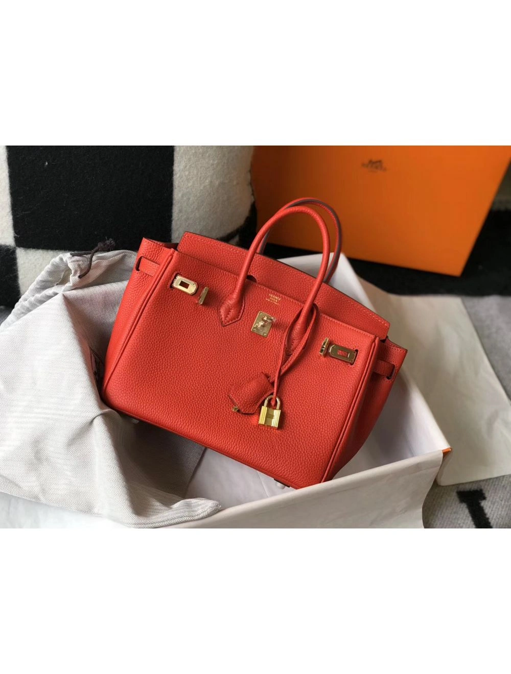 Hermes Birkin 25cm Bag In Red Clemence Leather GHW