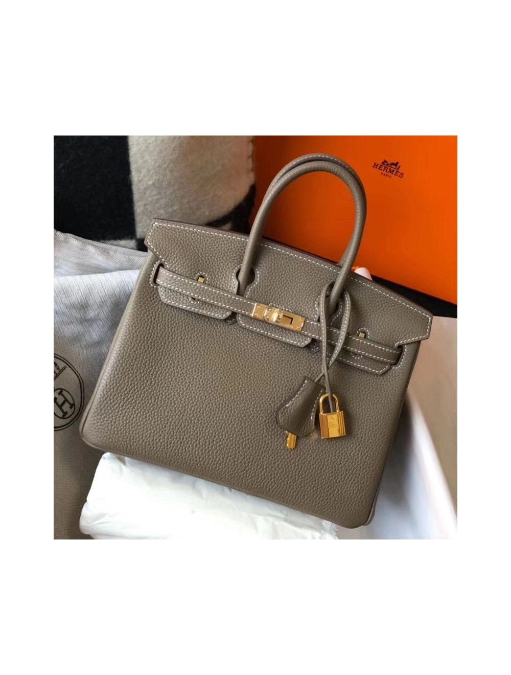 Hermes Birkin 25cm Bag In Taupe Clemence Leather GHW