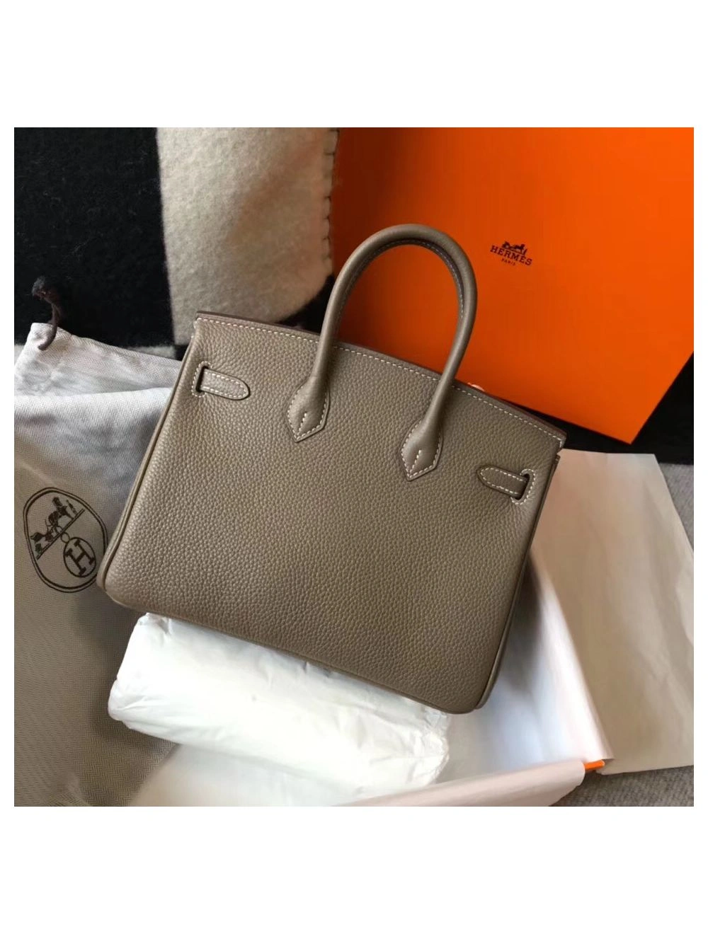 Hermes Birkin 25cm Bag In Taupe Clemence Leather GHW