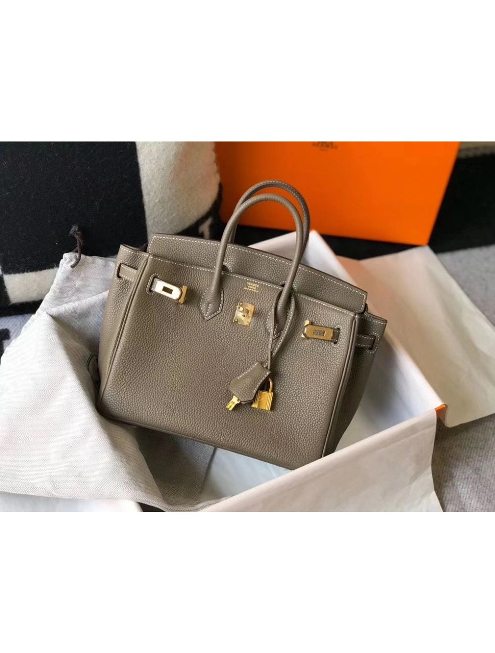 Hermes Birkin 25cm Bag In Taupe Clemence Leather GHW