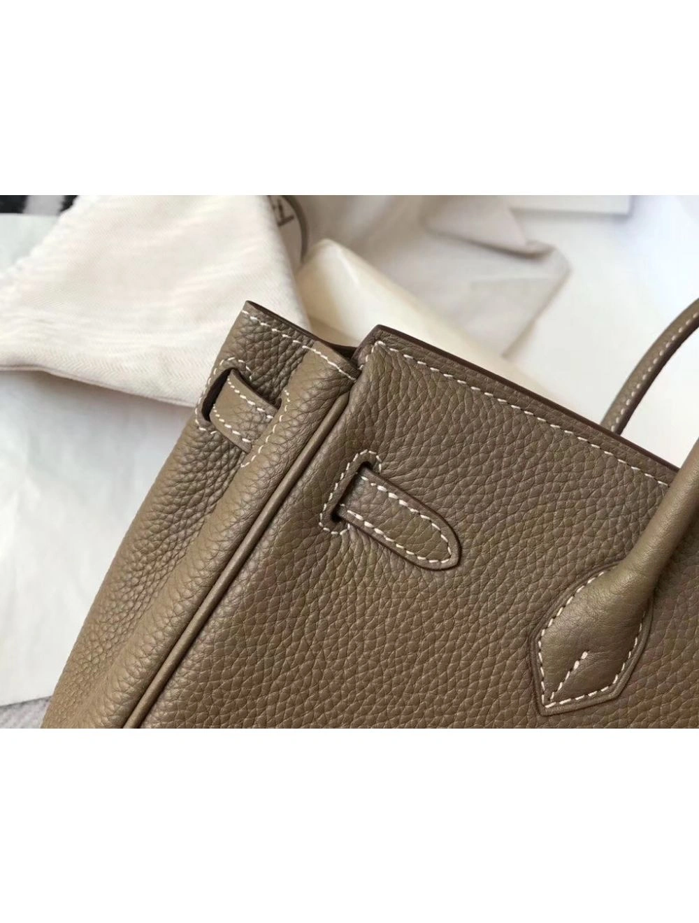 Hermes Birkin 25cm Bag In Taupe Clemence Leather GHW