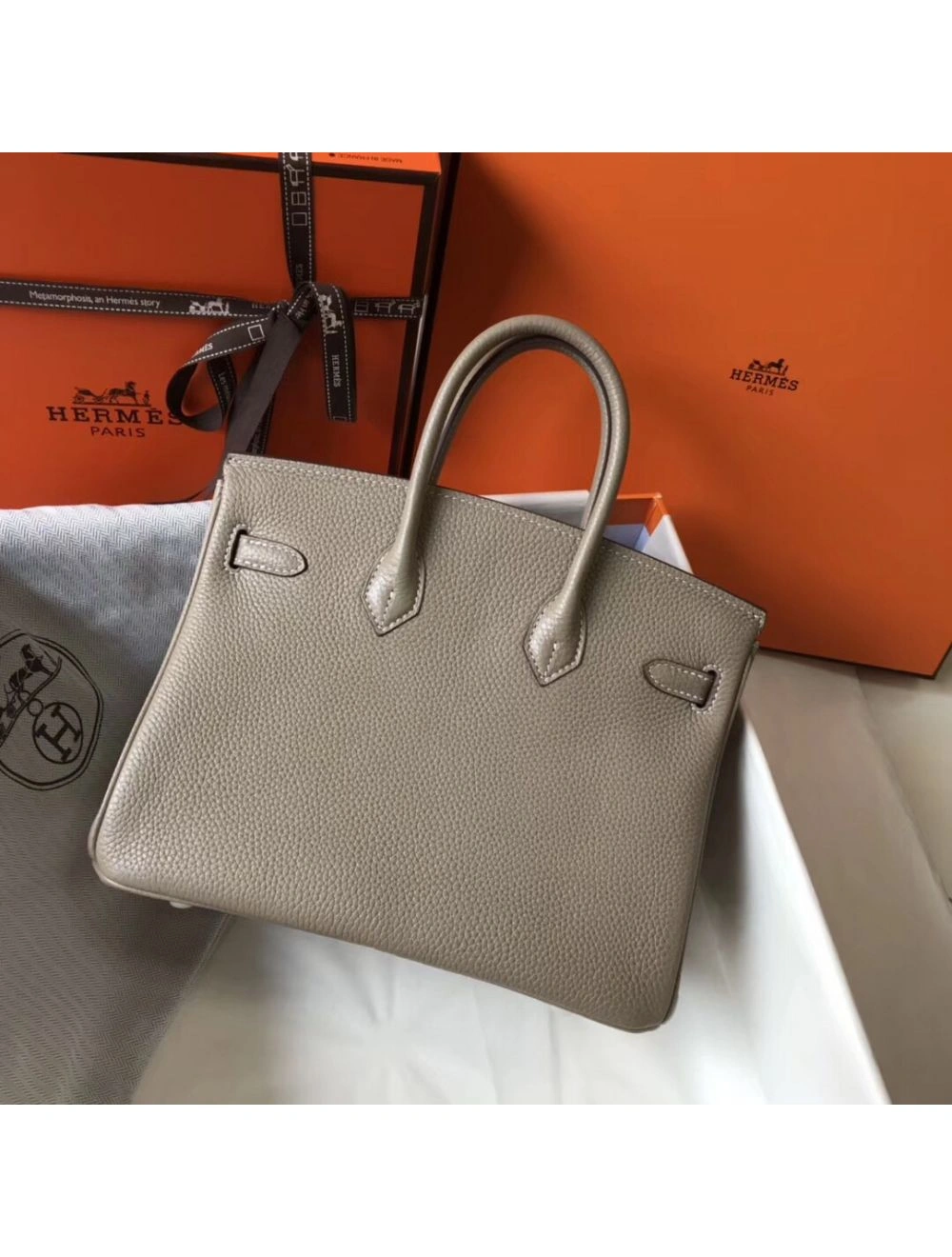 Hermes Birkin 25cm Bag In Tourterelle Clemence Leather GHW