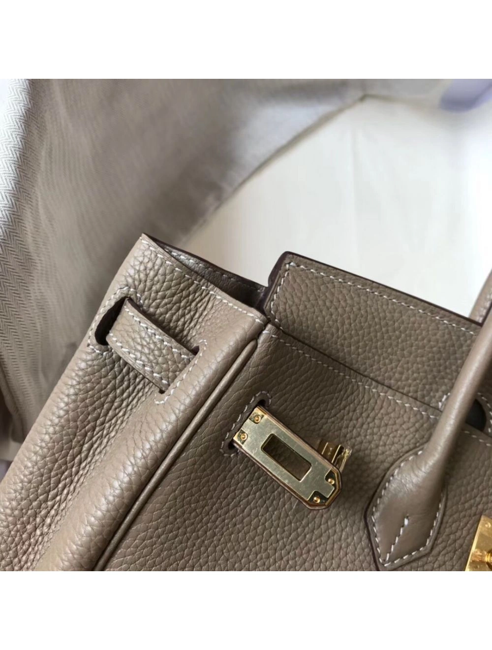 Hermes Birkin 25cm Bag In Tourterelle Clemence Leather GHW