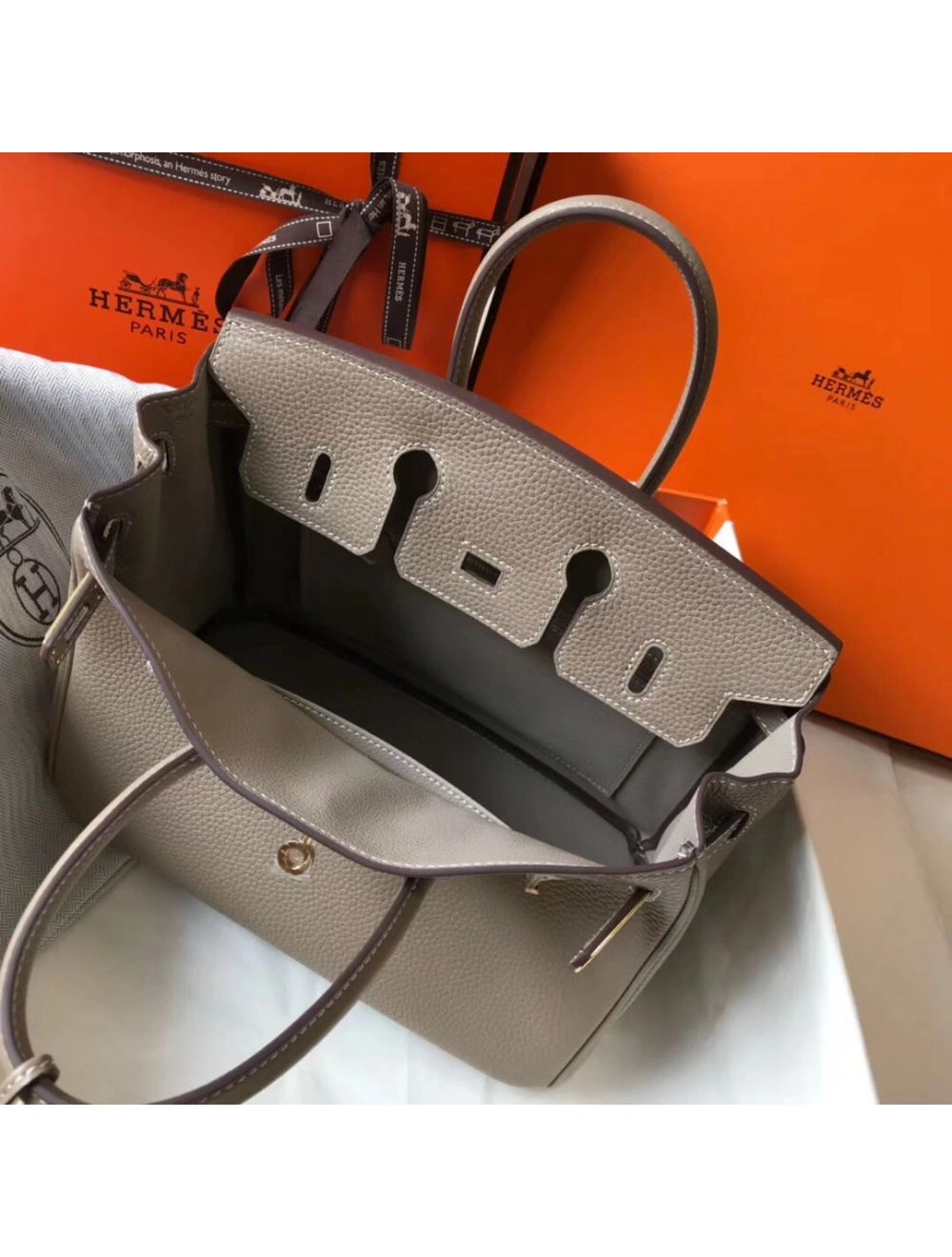 Hermes Birkin 25cm Bag In Tourterelle Clemence Leather GHW