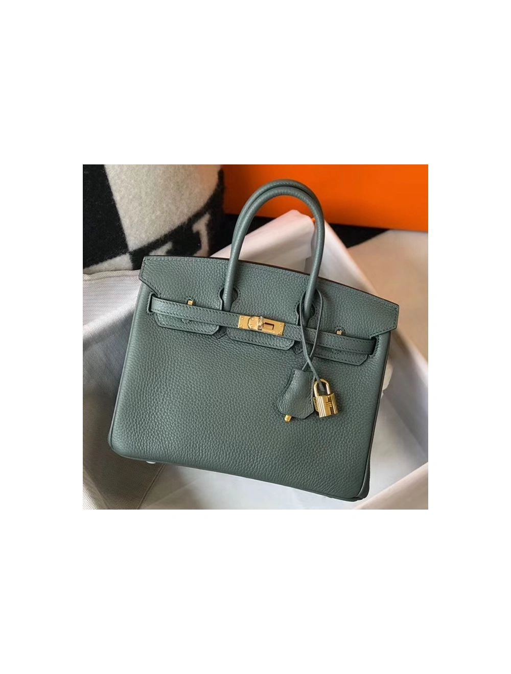 Hermes Birkin 25cm Bag In Vert Amande Clemence Leather GHW