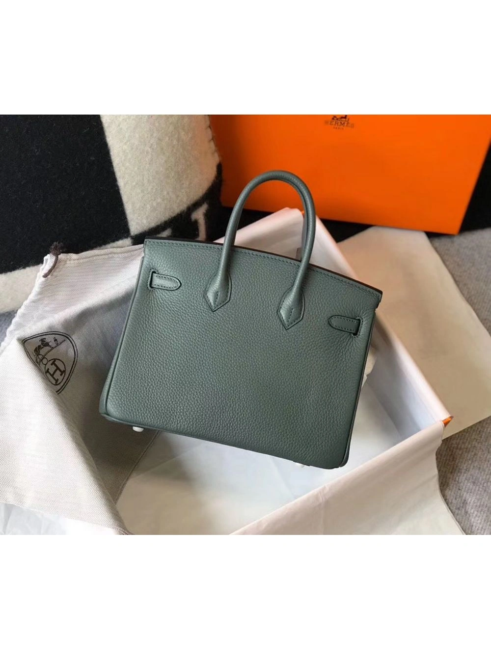 Hermes Birkin 25cm Bag In Vert Amande Clemence Leather GHW