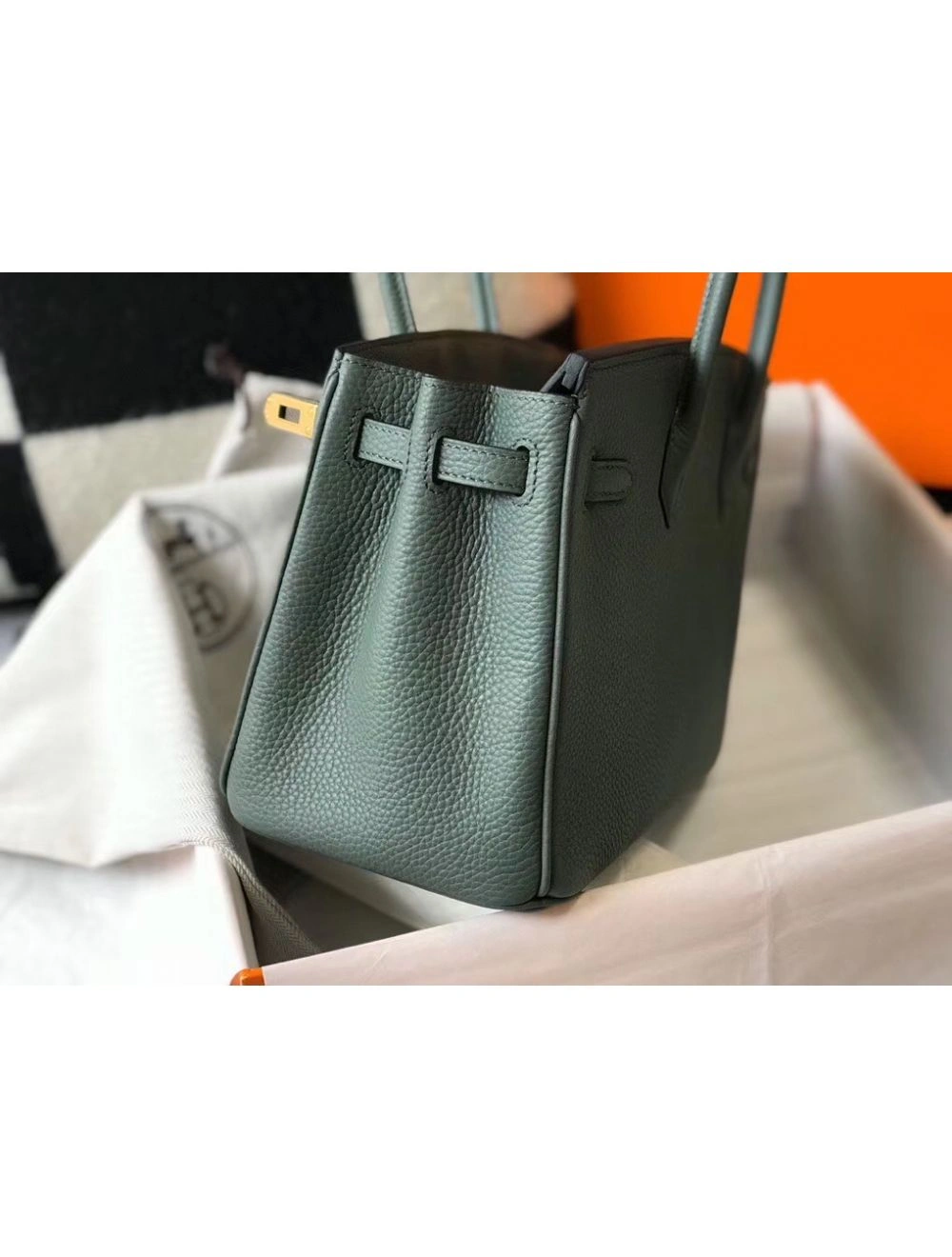 Hermes Birkin 25cm Bag In Vert Amande Clemence Leather GHW