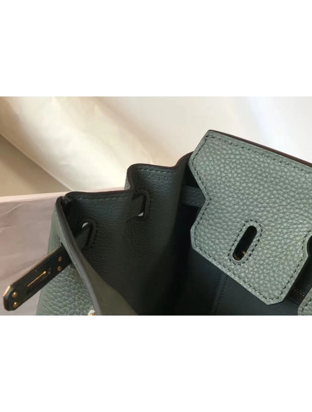 Hermes Birkin 25cm Bag In Vert Amande Clemence Leather GHW