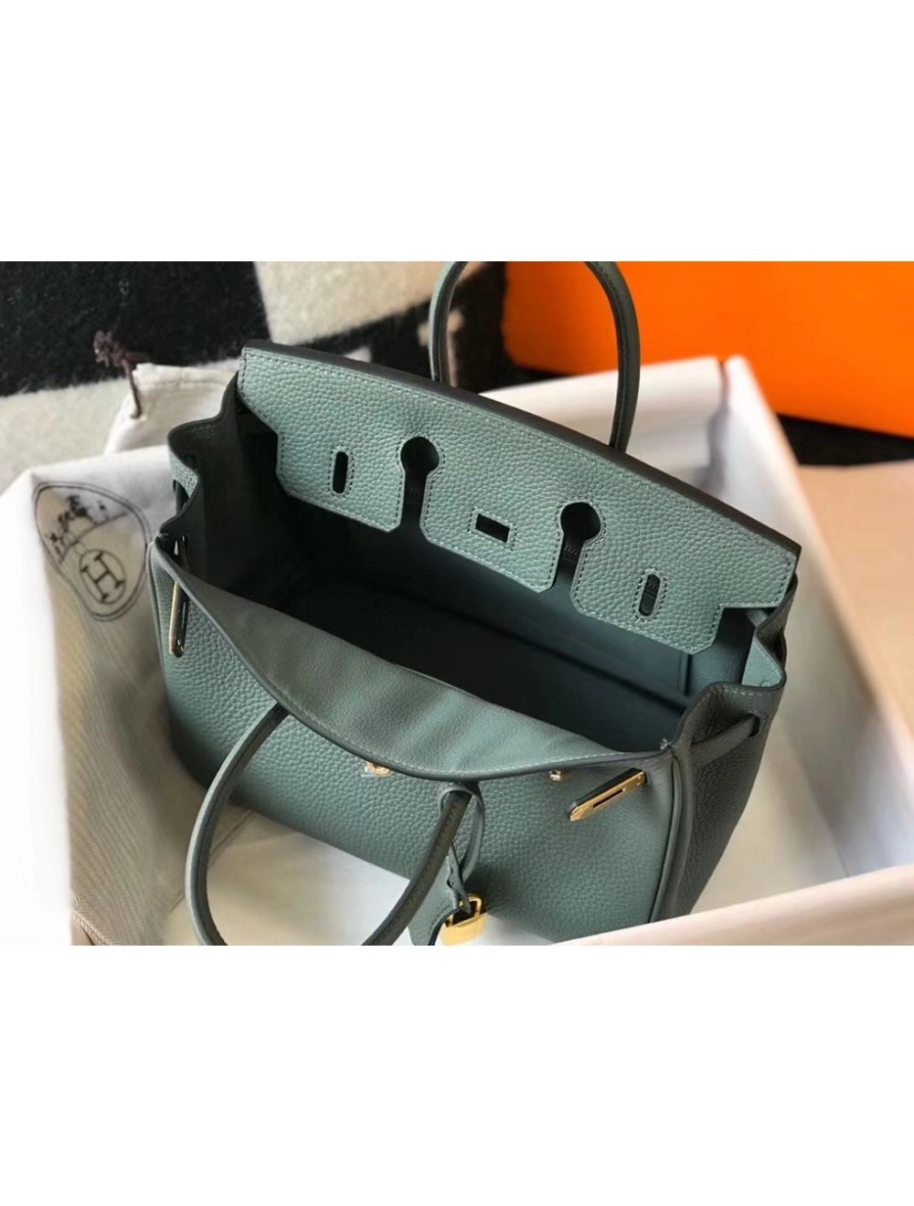 Hermes Birkin 25cm Bag In Vert Amande Clemence Leather GHW