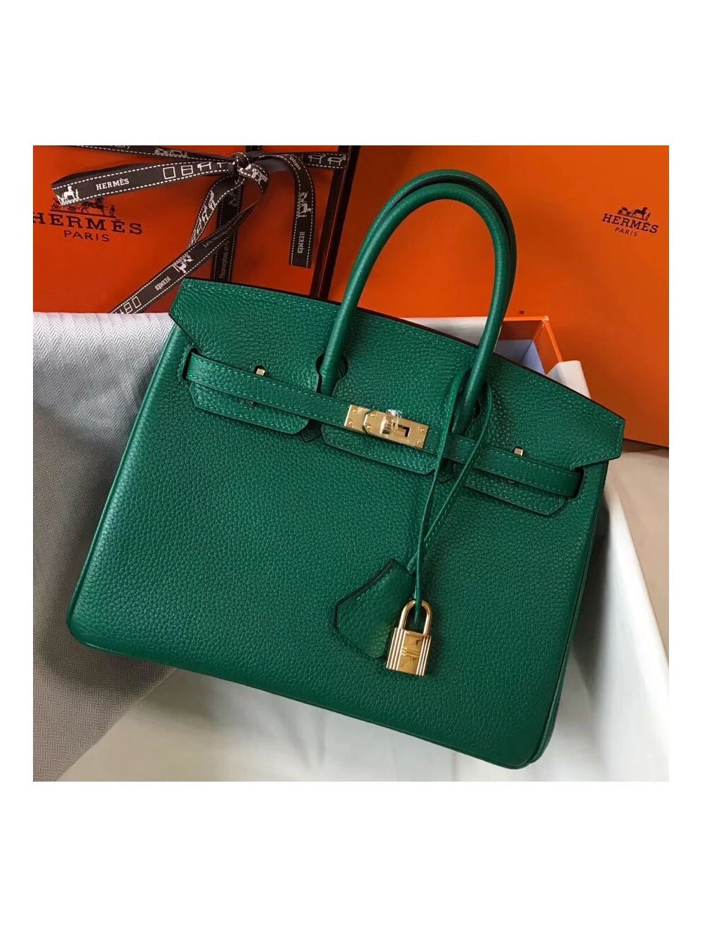 Hermes Birkin 25cm Bag In Vert Vertigo Clemence Leather GHW