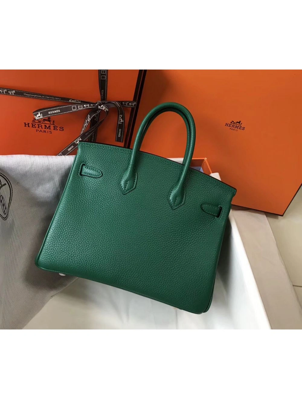 Hermes Birkin 25cm Bag In Vert Vertigo Clemence Leather GHW