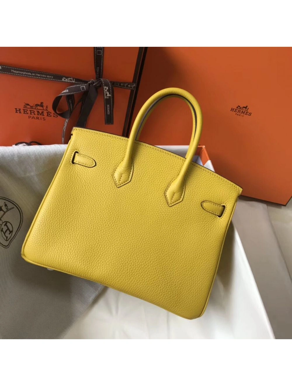 Hermes Birkin 25cm Bag In Yellow Clemence Leather GHW